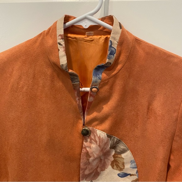 Qipiao Cheongsam Button Collar Shirt Orange Floral Women’s M - Picture 2 of 7